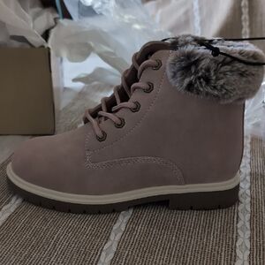 Girls Pink and Brown Rain & Snow Boots with Cozy Knit Collar